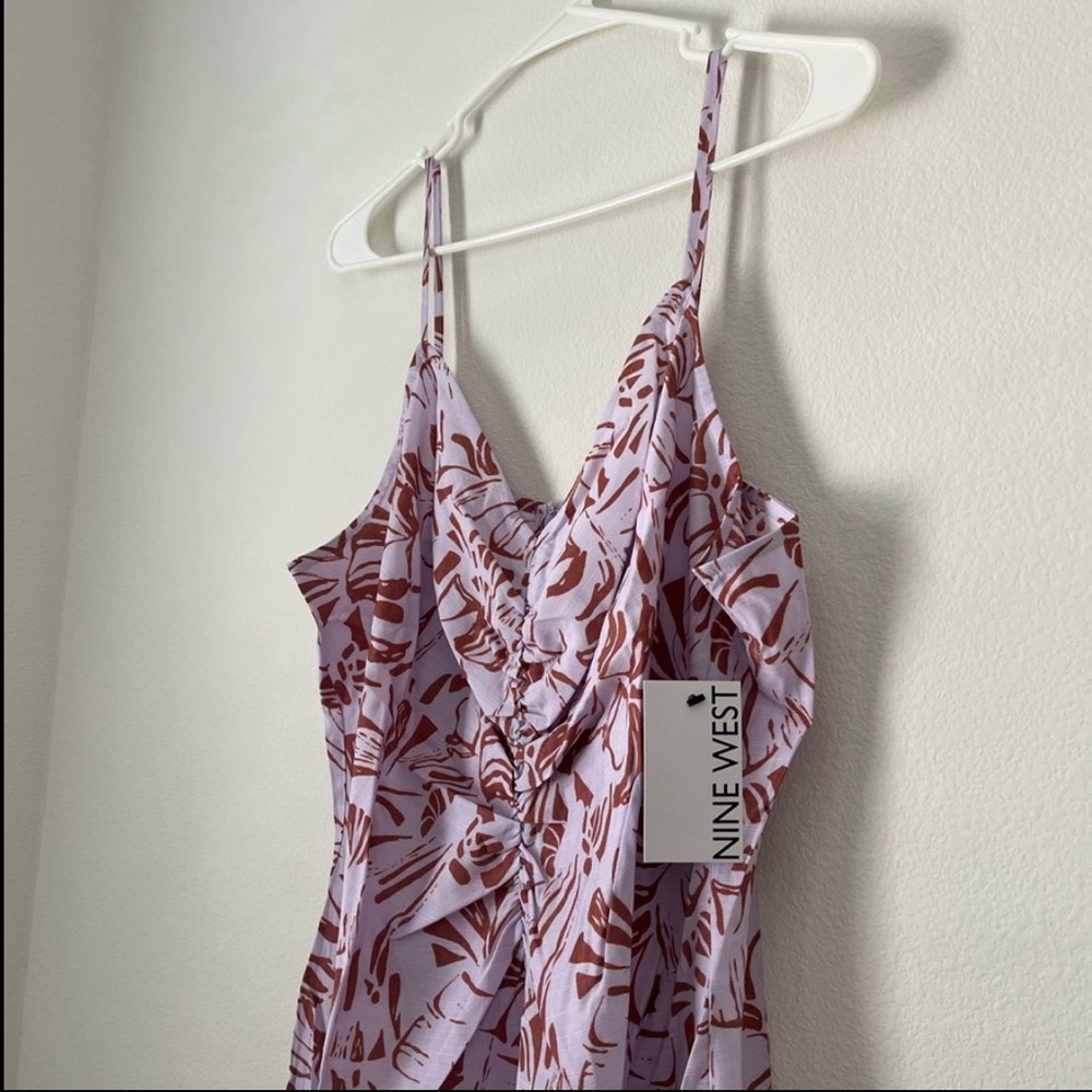 Nine West Strappy‎ Ruched Midi Dress
LARGE, Tropical Shapes Purple